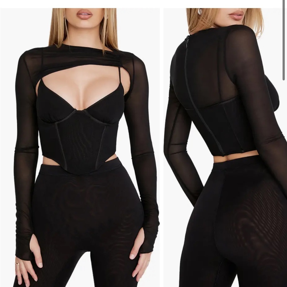 HOUSE OF CB Isabel Asymmetric Cutout Mesh Corset Top. Size medium plus cup.